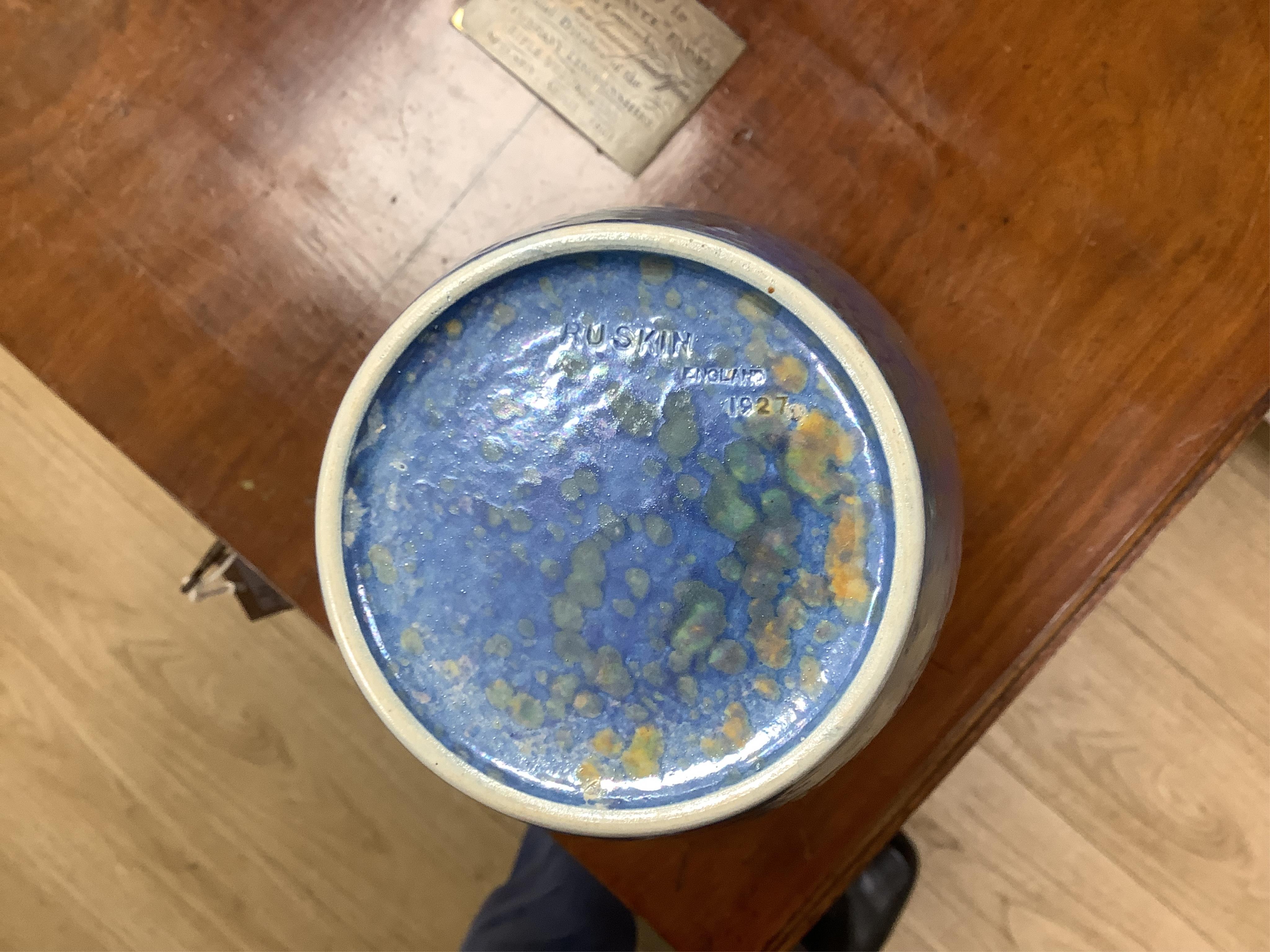 A Ruskin pottery vase, dated 1927, 24cm high